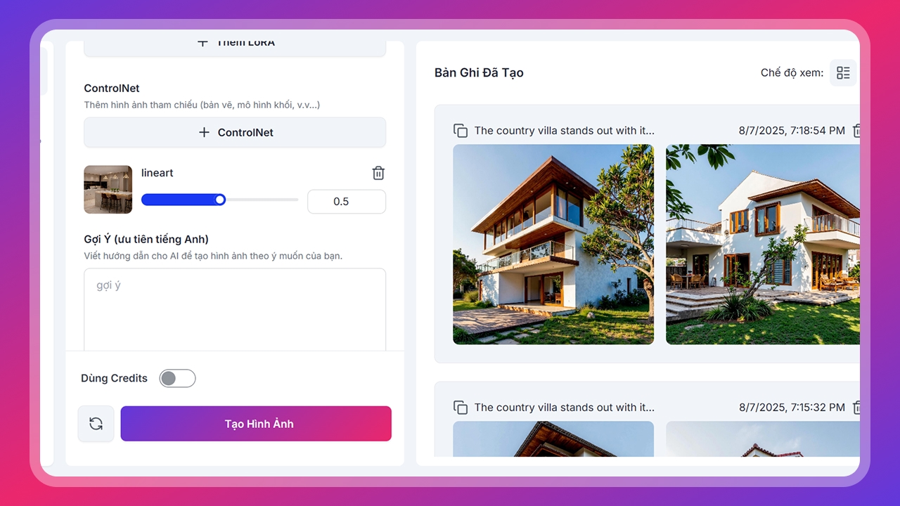 Thiết lập thông số