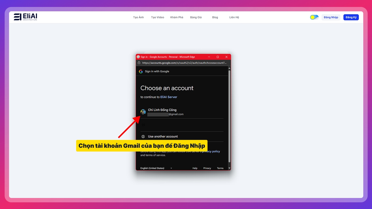 Ảnh minh họa bước chọn tài khoản Gmail